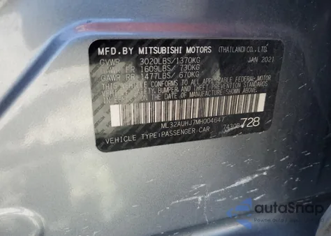 2021 Mitsubishi Mirage Es z USA, uszkodzony, nr VIN ML32AUHJ7MH004647